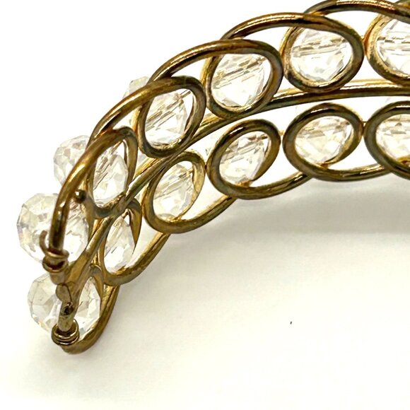 Vintage Gold-Tone Wire Cuff Bracelet With Clear Faceted Beads - Picture 6 of 10